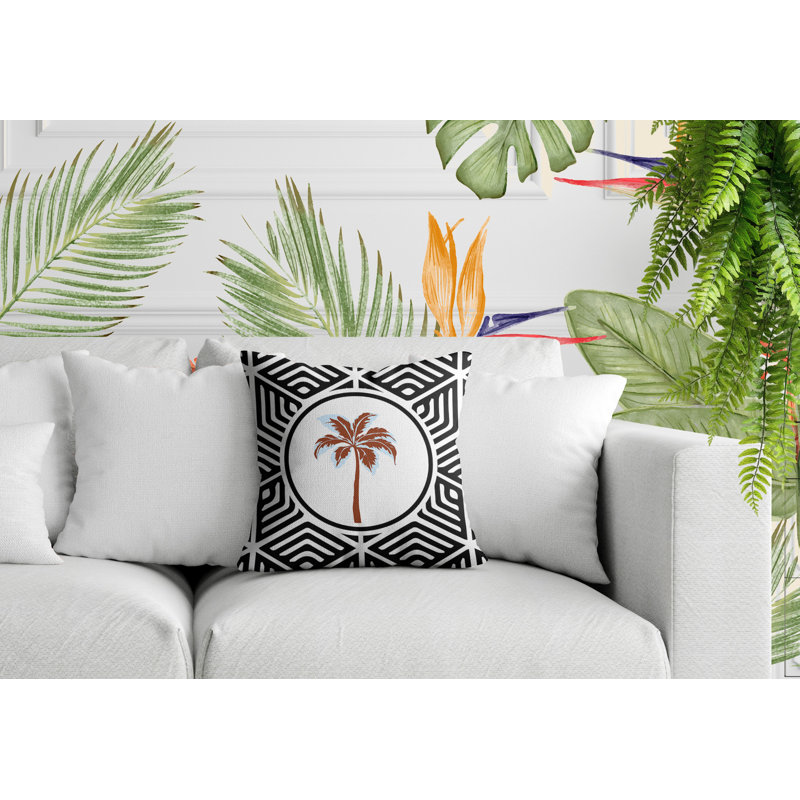 Oreiller carré réversible intérieur / extérieur Leilani Palm, Noir, Carré 15 po