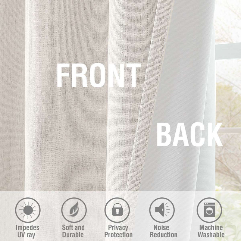 Chenille Linen Blackout Curtain 2 Panels Thermal Insulated Textured Soft Linen Look Curtains Anti-Rust Grommet Window Drapes