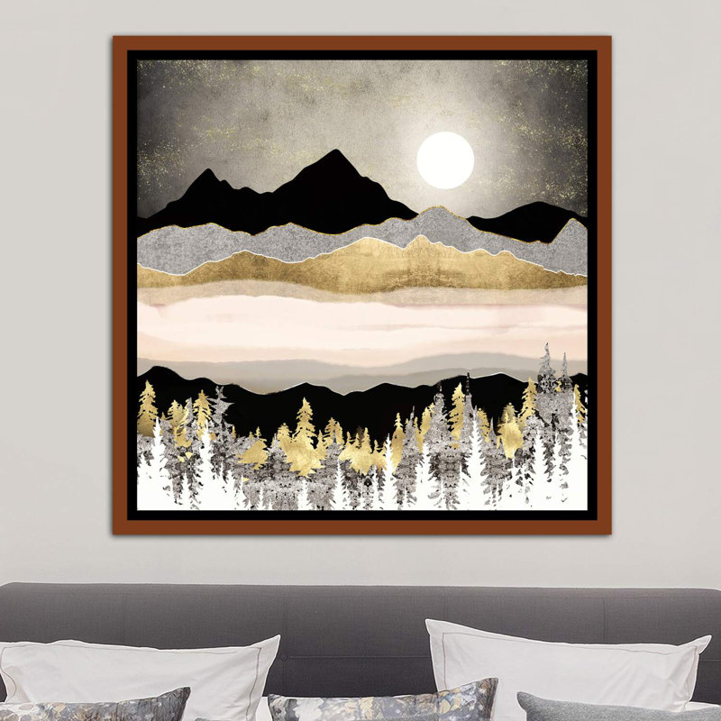 Lune d'hiver - imprimé, H 37 po x l 37 po x P 1,5 po, Cadre flottant brun