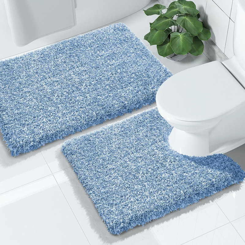 Popincourt Microfiber / Microsuede Non-Slip Bath Rug, Blue