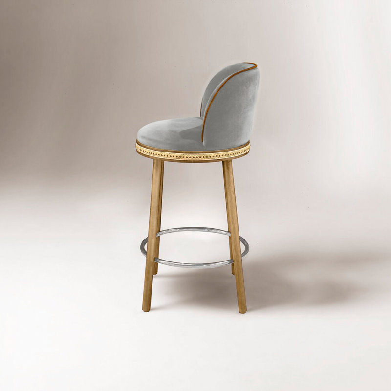 Tabouret de bar et de comptoir Alma, Brouillard, Nickel poli, Tabouret de comptoir (siège d'une hauteur de 27 p