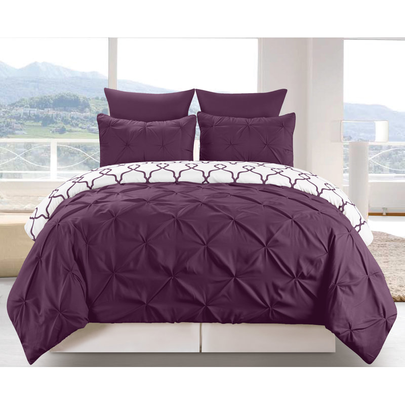Ensemble de housse de couette réversible 3 pièces Elegant, Housse de couette pour grand lit + 2 taies décora, Prune