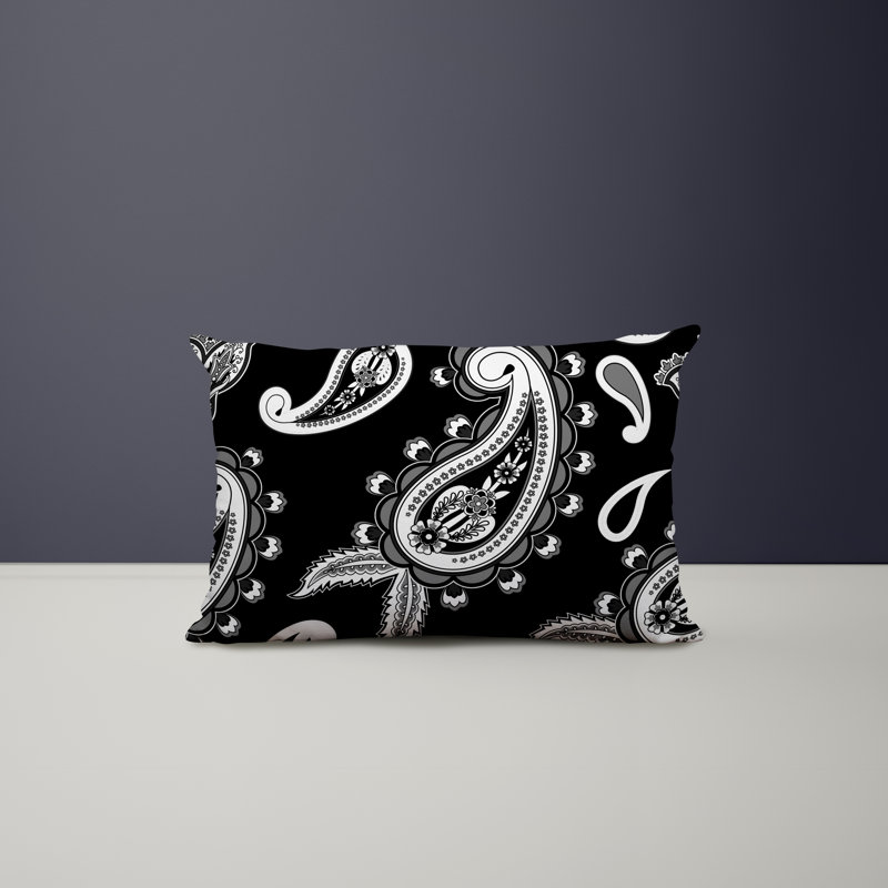 Paisley Outdoor Reversible Throw Pillow, Black