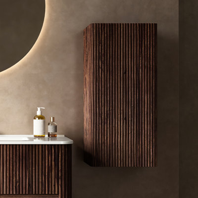 Rangement de meuble-lavabo latéral 14 po, noyer rétro, avec porte et tablette, noyer