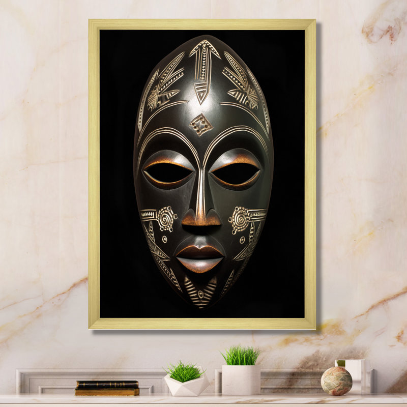 Masque africain traditionnel et ethnique V - art mural tribal africain, H 20 po x l 12 po x P 1 po, Cadre doré simple