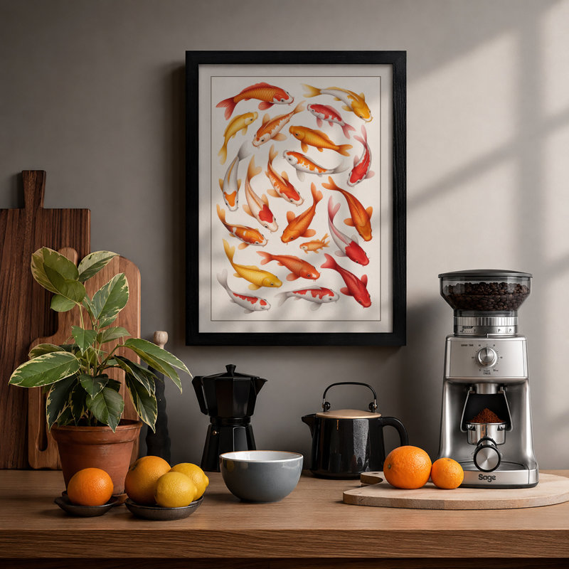 Koi Dance Modern - Framed Print, A1 - 84.1 x 59.4 cm, Black