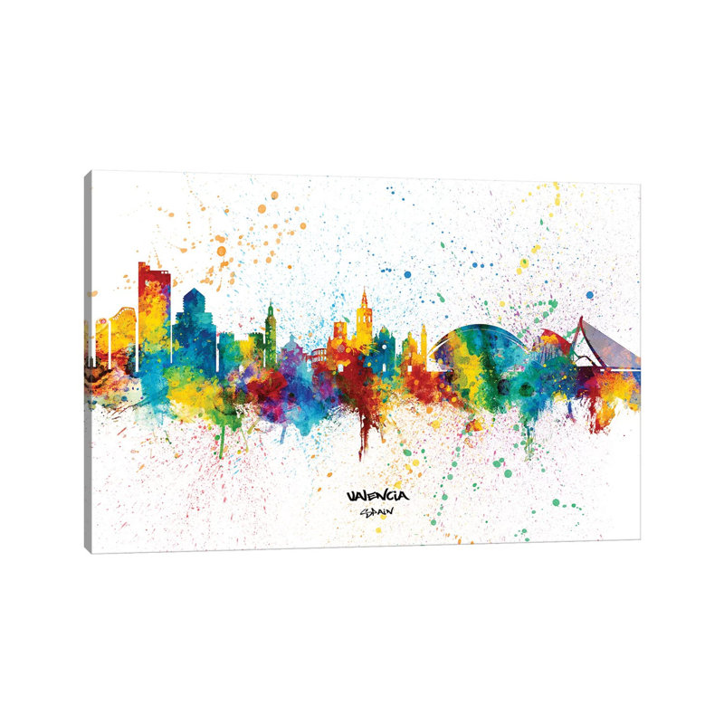 Valencia Spain Skyline Splash by Michael Tompsett - Wrapped Canvas Gallery-Wrapped Canvas Giclée