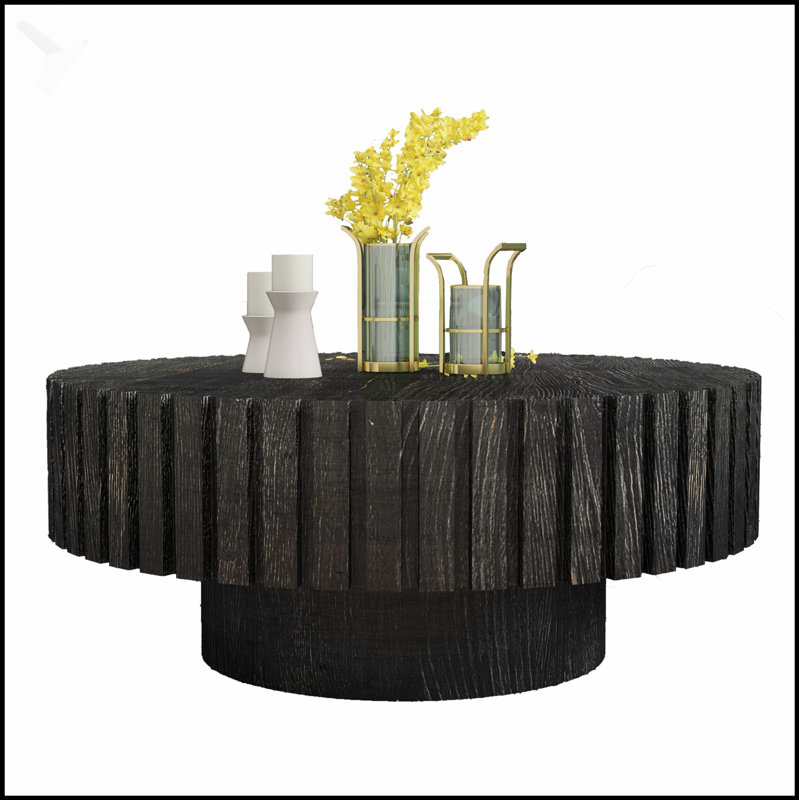 Table basse moderne noire minimaliste moderne, texture bois naturel, facile à assembler pour le salon et la salle à manger