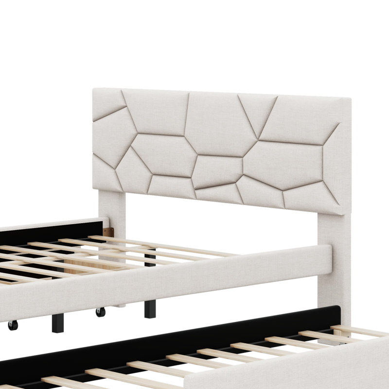 Lit plateforme tapissier avec rangement Stephenia, Double, Beige