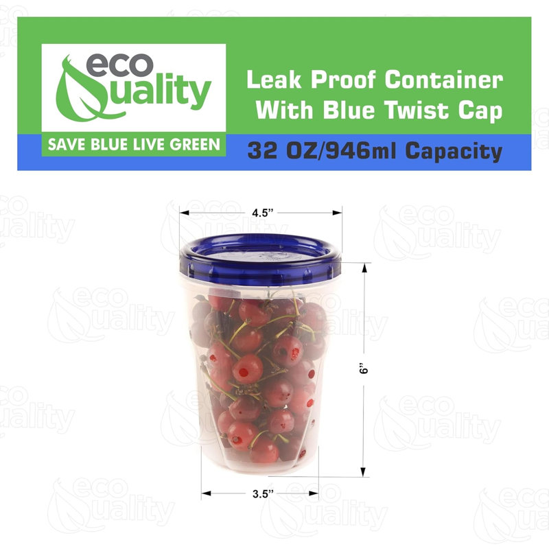 Rangement pour aliments 32 oz en plastique transparent avec couvercles Twist & Seal - hermétiques, réutilisables et étanches - pour la préparation des repas, le déjeuner et les collations (72)