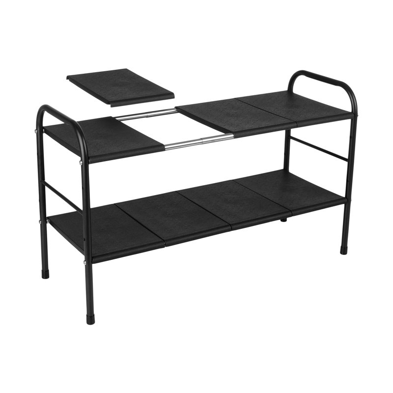 Black Adjustable 2-Tier Under Sink Organizer with Removable Panels