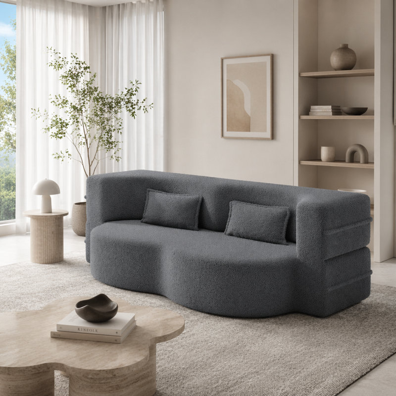 Canapé moderne avec 2 coussins, Ours en peluche, Gris foncé