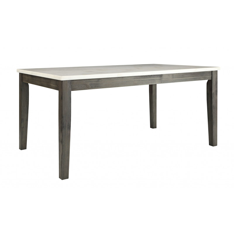  64" White And Gray Marble And Solid Wood Dining Table