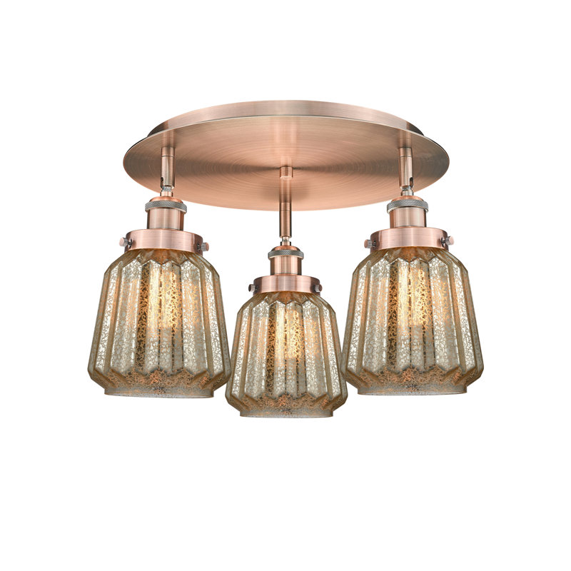 Bayron Glass Flush Mount, Mercury, Antique Copper