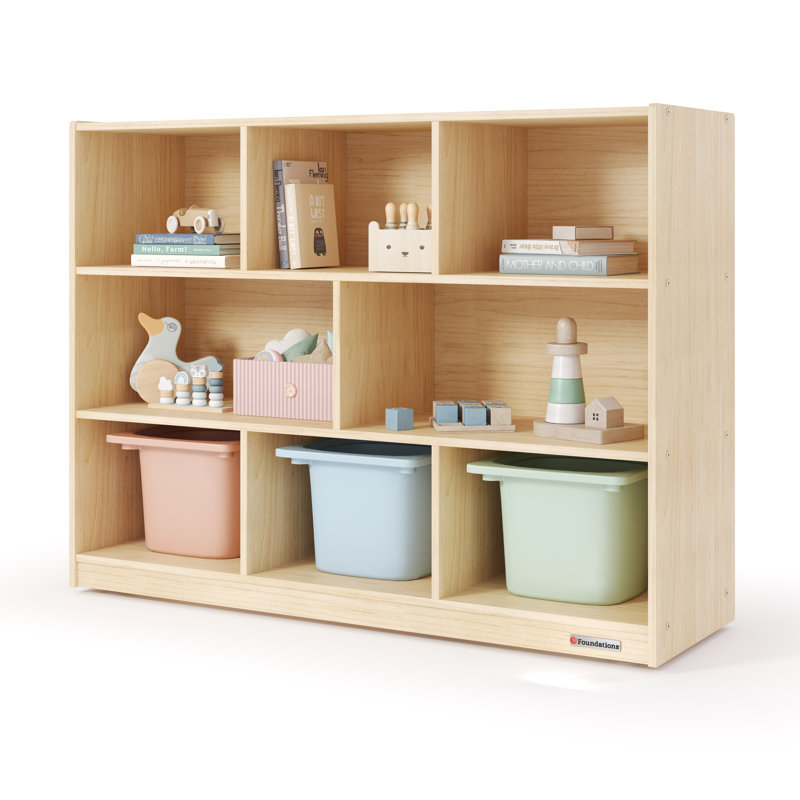Organisateur de rangement mobile pour salle de classe Foundations ClassKeeper à 8 compartiments, avec grands compartiments et roulettes, en bois naturel