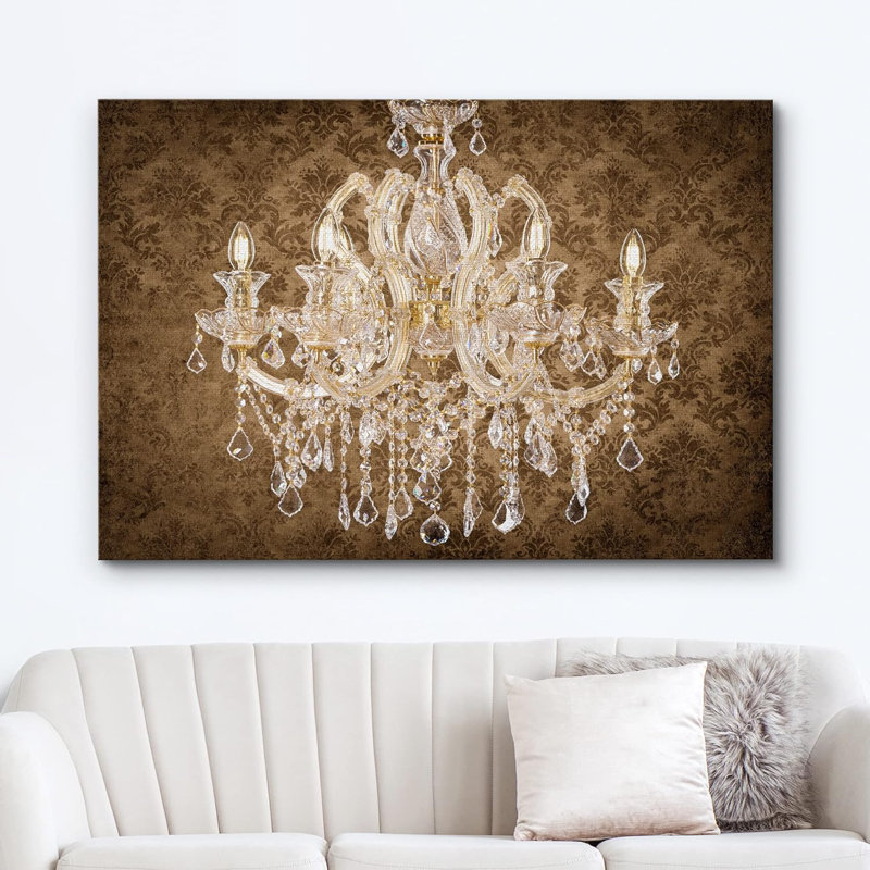 Reproduction de lustre rétro en cristal rétro blanc et blanc rétro sur toile, H 24 po x l 36 po x P 1,5 po, Toile tendue