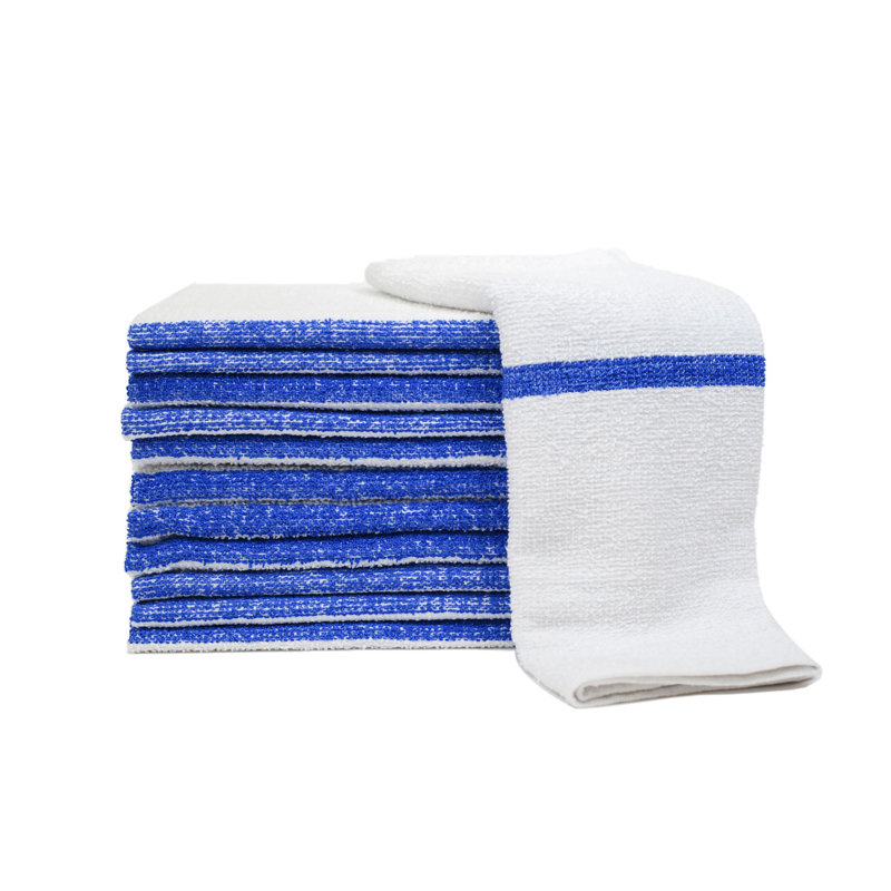 Linges de cuisine 100% coton 20 pièces 16 po x 19 po, Rayé bleu / blanc