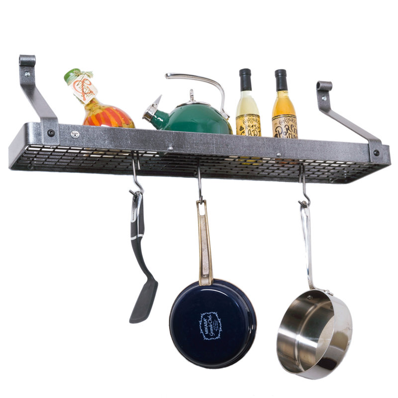 Gourmet Handcrafted Bookshelf Wall Mounted Pot Rack, 14" H x 30" W x 9" D
