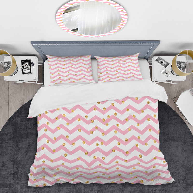 Chevron rose en zigzag - ensemble de housse de couette abstrait - microfibre de polyester