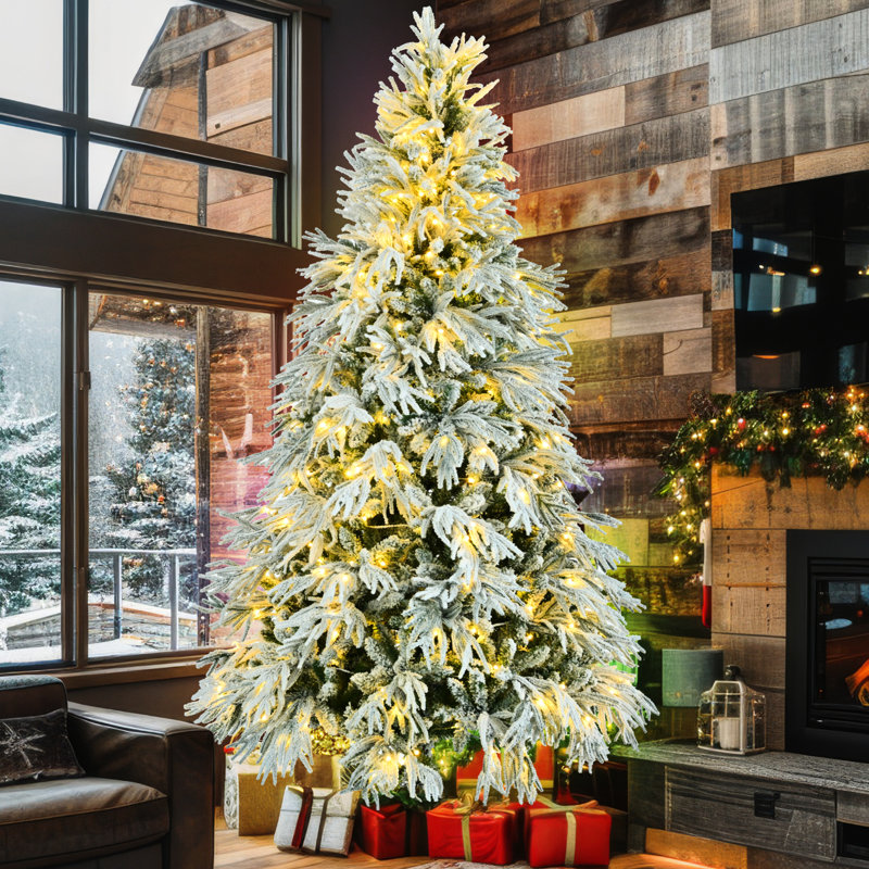 Arbre de Noël enneigé 7,5 pi avec 350 lumières, 1389 branches, épinette artificielle Home Delight