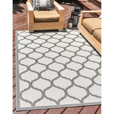 Tapis d'intérieur / extérieur géométrique gris Unionville