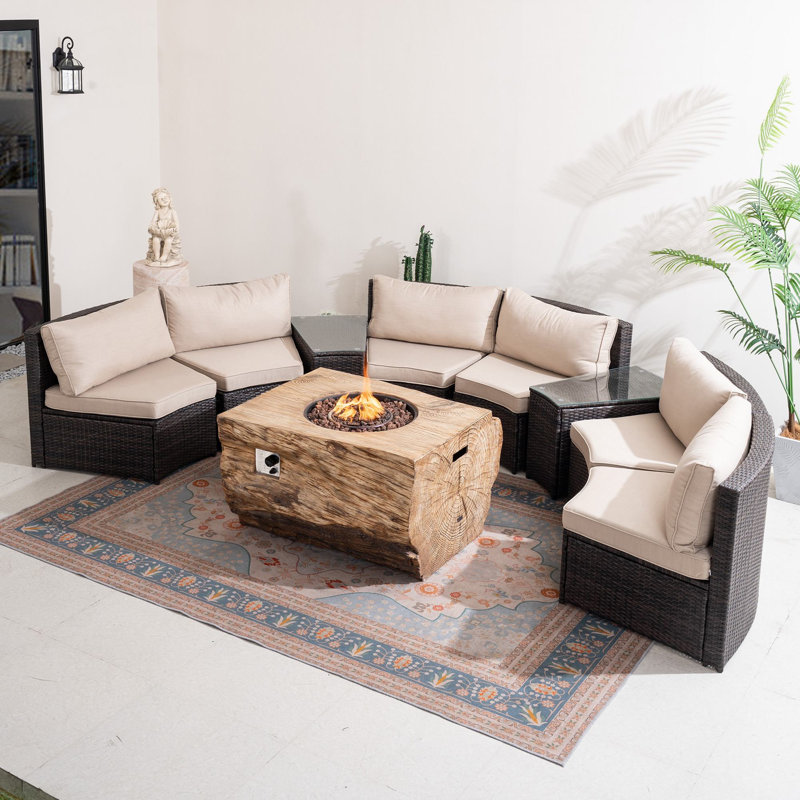 Arrika 6 - Person Patio Conversation Sets with Cushions, Beige Cushion/Brown Frame