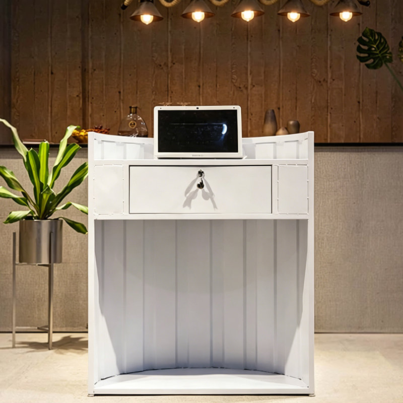 Bureau de réception moderne en demi-cercle en fer, Blanc