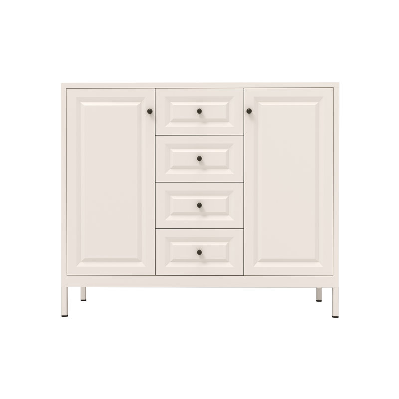 Buffet 47 po en métal ivoire avec 4 tiroirs et 2 portes