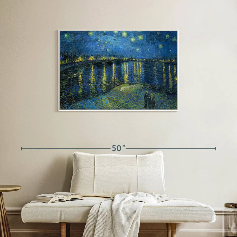 La nuit étoilée sur le rhône, Cadre flottant blanc, 37 po x 25 po