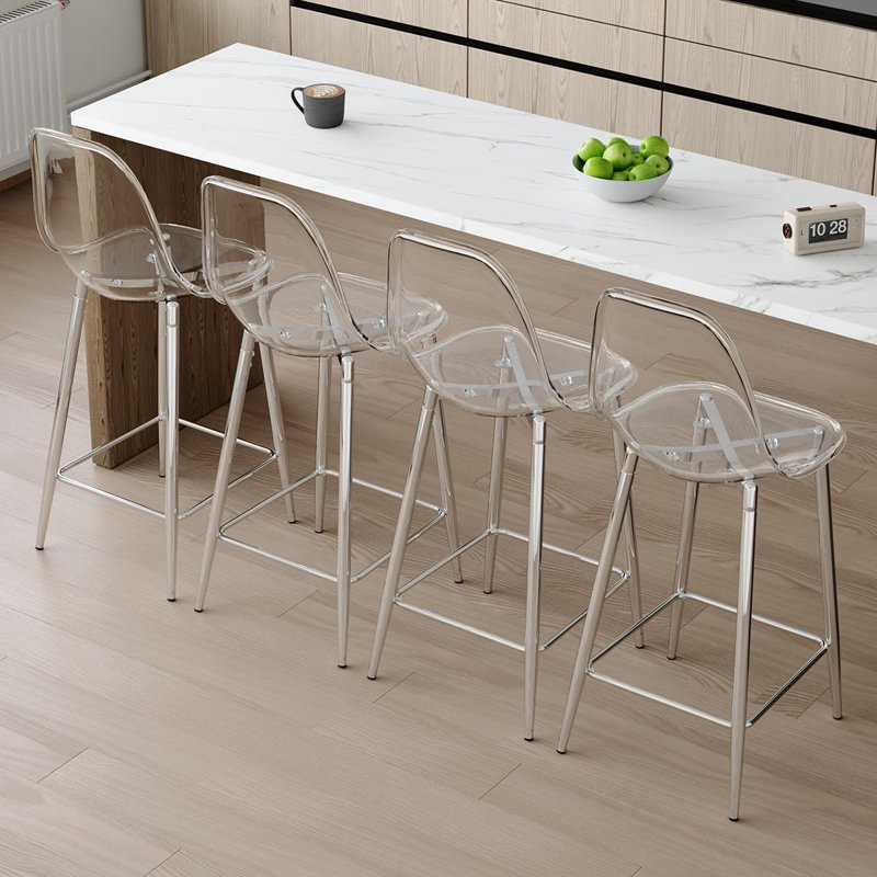 25,6 "tabourets de bar modernes avec structure en métal (ensemble de 4), Argent argent, 4