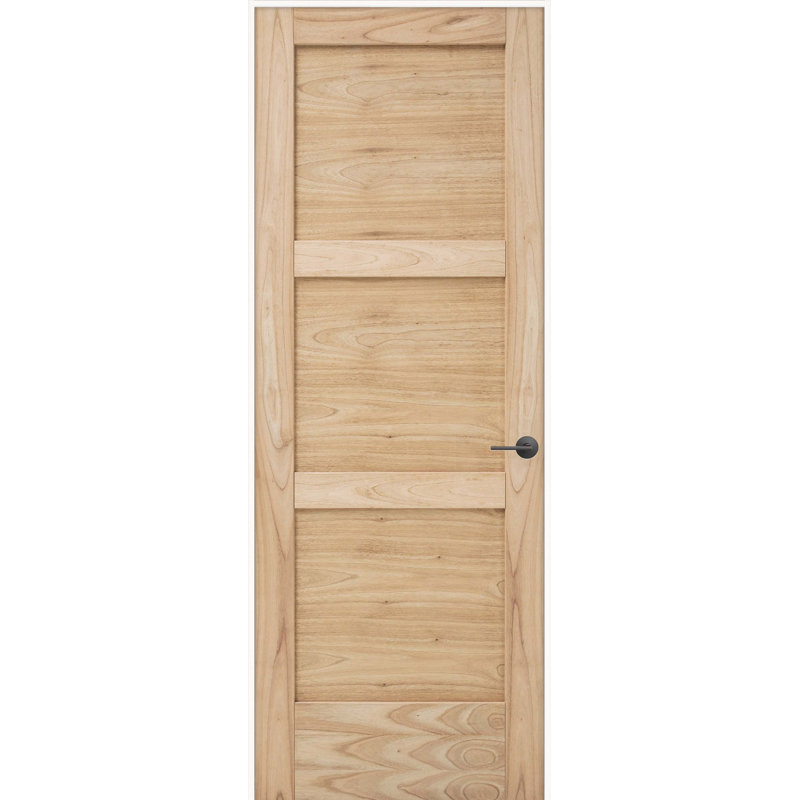 EVELIN 3-Panel Knotty White Cedar Prehung Interior Door with Handleset & Installation Kit, 24" x 80", Left