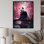 Adorable panda sur une branche avec des fleurs roses I sur toile