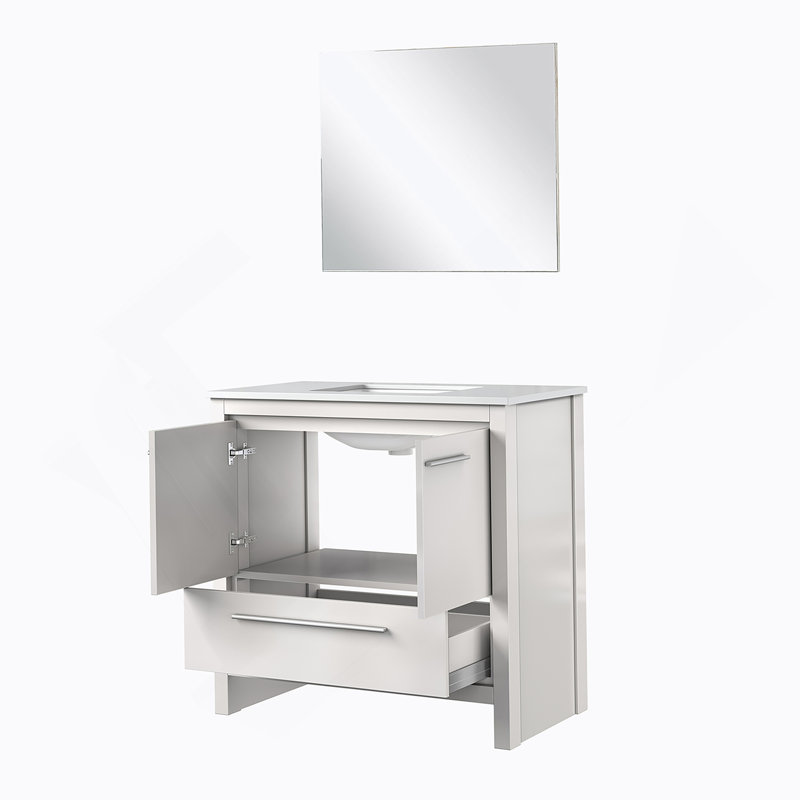 Meuble-lavabo de salle de bain 36 po X P 20 po P, comptoir en quartz et Miroir, Blanc