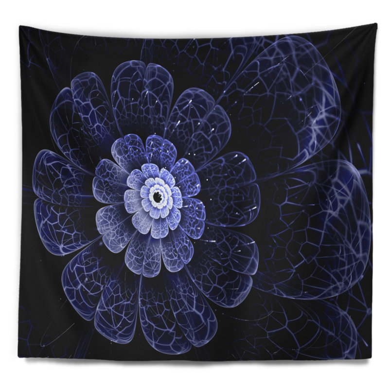 Tapisserie floral à motif fractal bleu vif scintillant, H 32 po x l 39 po