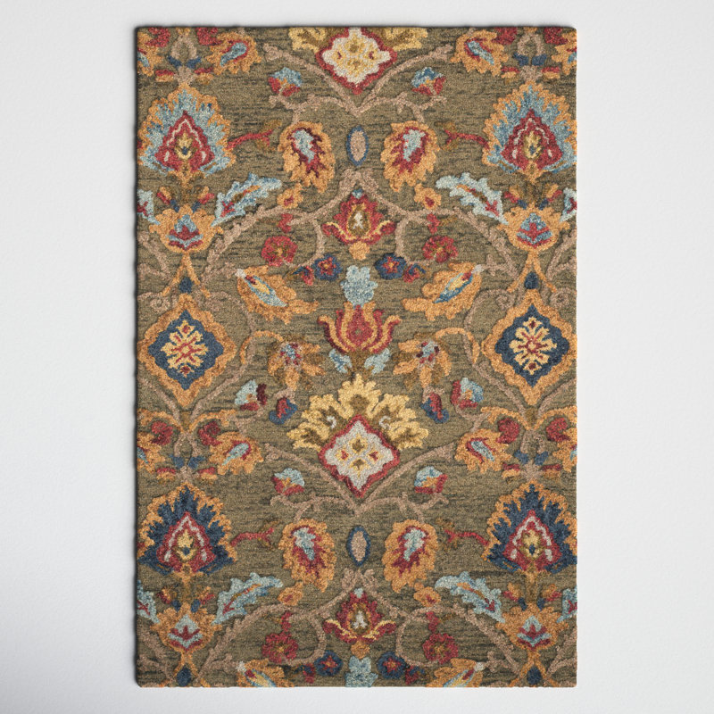 Tansy Hand Tufted Wool Rug, Rectangle 61cm x 91cm, Green/Brown