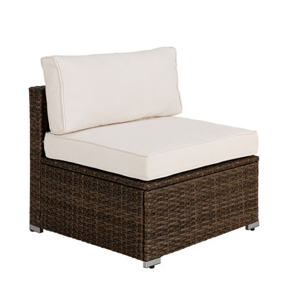 Stager Outdoor Furniture Add-On Armless Chair For Expanding Wicker Sectional Sofa Set W Warm Gray Thick Cushions, 1 Floral Fantasy Pillow