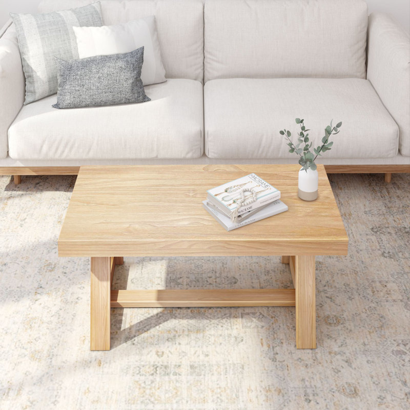 Cathelyne Solid Wood Single Coffee Table, 17.5" H x 40.25" L x 20.5" W, Blonde Wirebrush