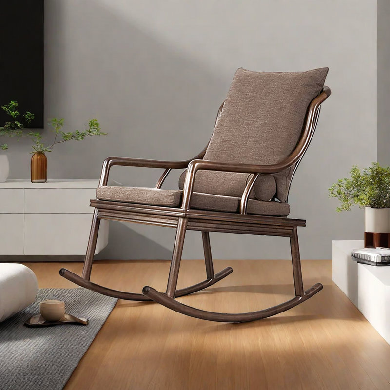 Chaise berçante en bois massif, Brun