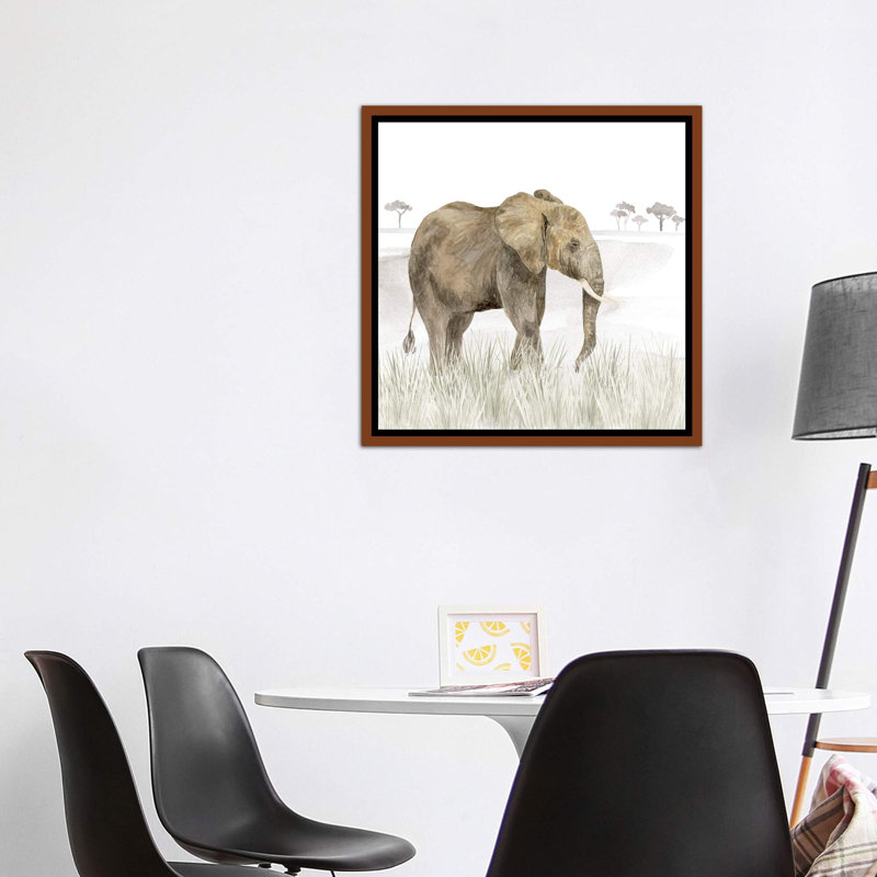 Serengeti Elephant Square by Tara Reed - Print, Brown Framed Canvas, No Mat, 37" H x 37" W x 1.5" D