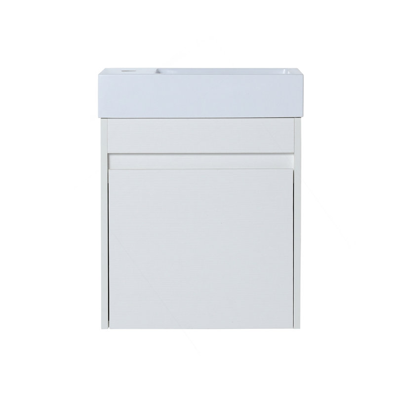 Meuble-lavabo mural 18 po avec lavabo en résine blanche et porte d'armoire à fermeture en douceur 18 po, Grain droit blanc