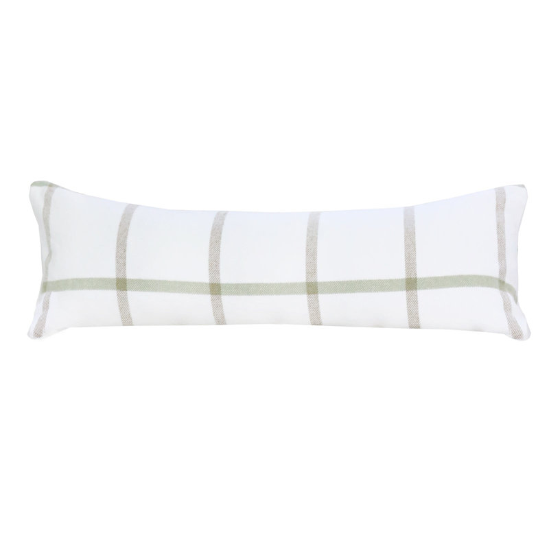 Coussin Copenhagen, Blanc / carreauté olive, Traversin H 14 po x l 40 po
