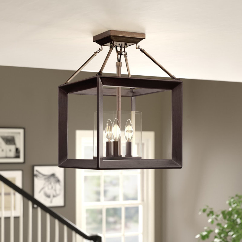 Averee Glass Semi Flush Mount, Gunmetal Bronze