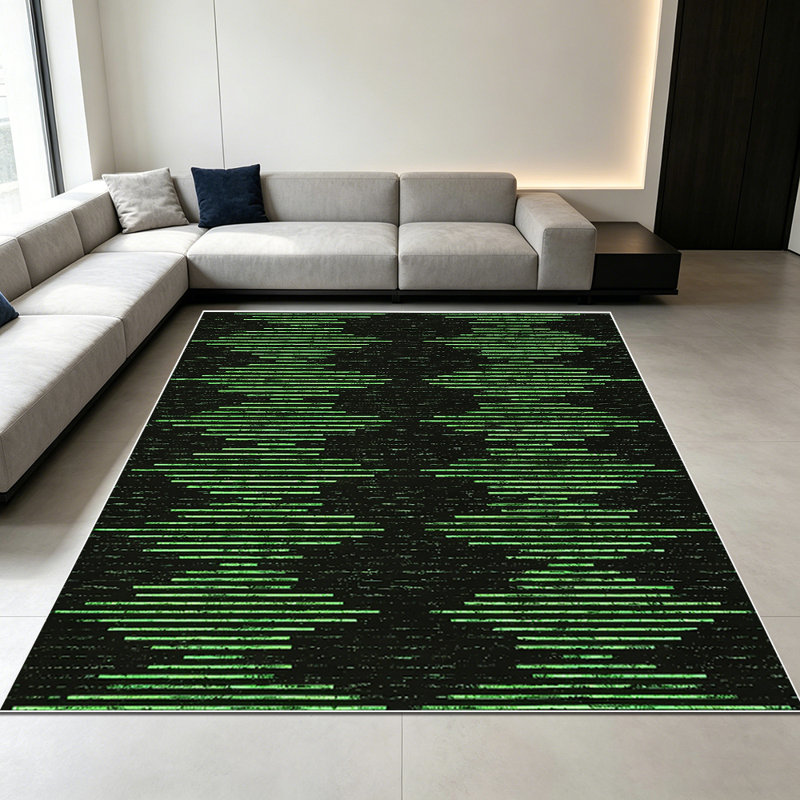 1PC Vintage Black and Luminous Green Vertical Stripe Geometric area rugs for Living Room, Soft, All seasons, Easy-maintain, Washable Indoor mat, Farmhouse suitable for for dining room, bedroom, entryway...