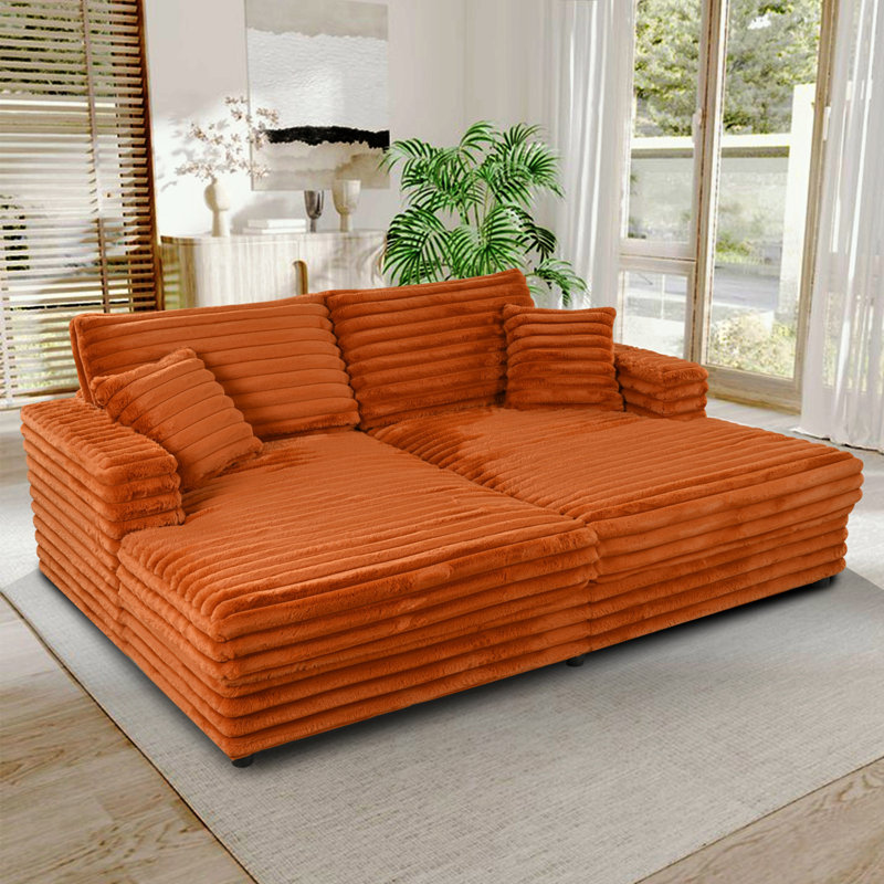 Causeuse en velours côtelé avec 2 coussins, Orange