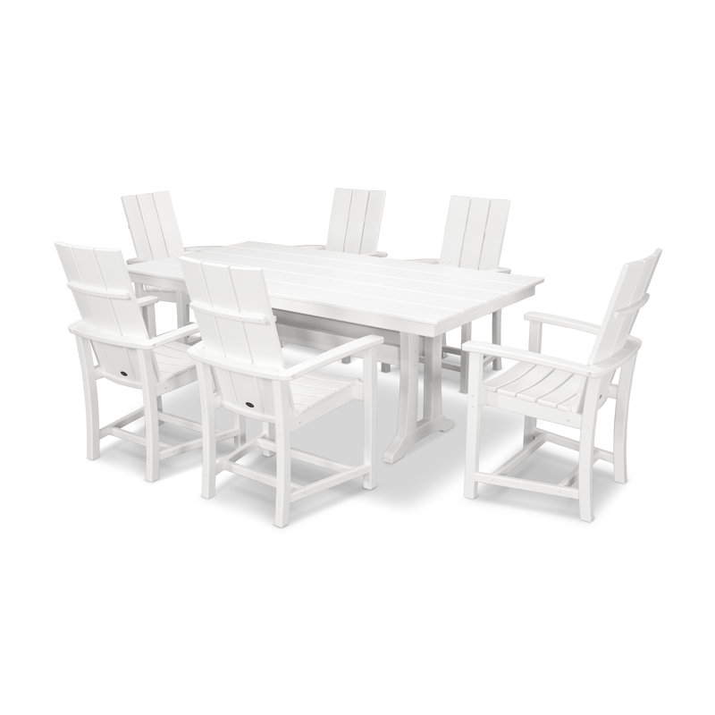 POLYWOOD Modern Adirondack 7-Piece Farmhouse Dining Set with Trestle Legs, White