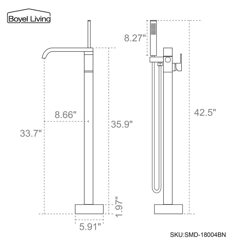 Brushed Nickel Modern Freestanding Tub Faucet with Hand Shower