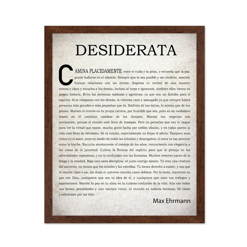 Max Ehrmann Desiderata, Affiche, H 24 po x l 32 po, Encadrement brun