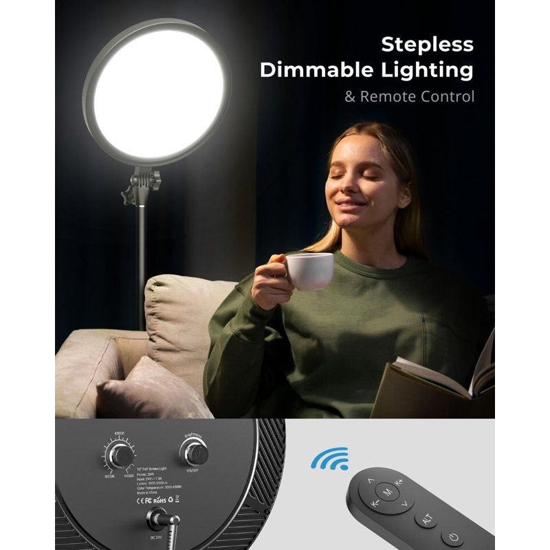 Anneau professionnel 12 po avec support, lampadaire réglable de 79 po avec télécommande et support pour téléphone, 144 perles DEL, puissance de 26 W, gradation continue et température de couleur pour diffusion en direct / photographie / tiktok
