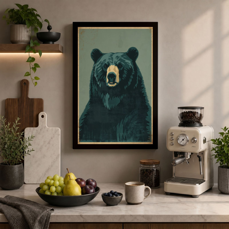 Confronting Bear Boho - Wrapped Canvas, 18x12 - 45.7 x 30.5 cm, Black Border
