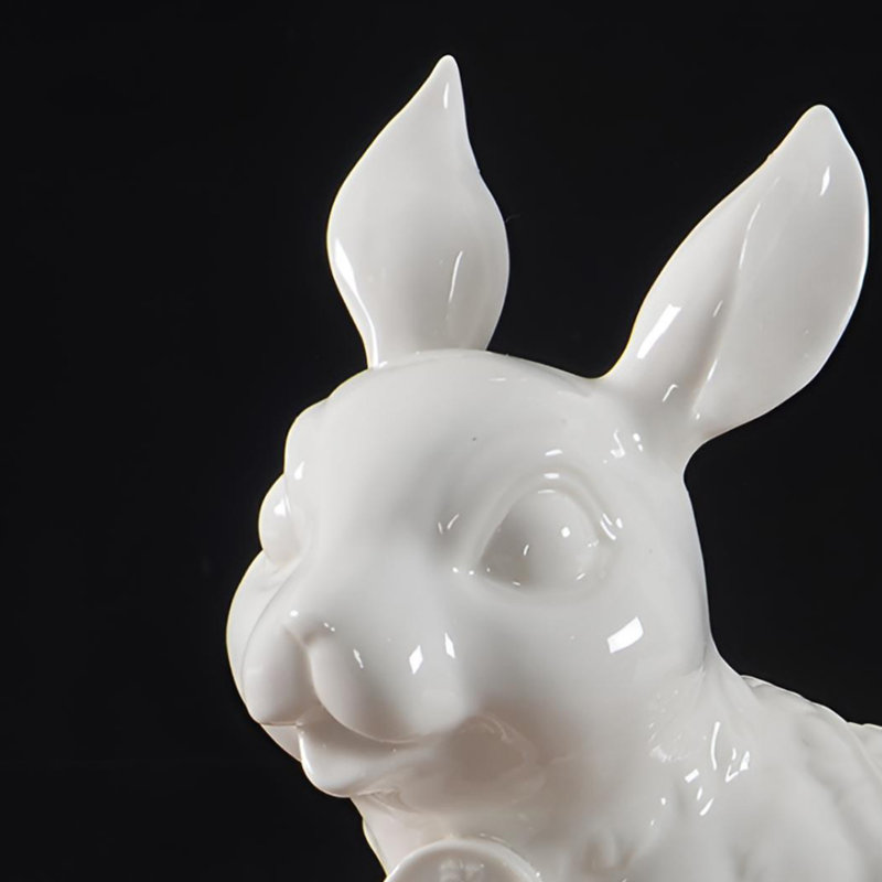 Ornement en forme de lapin en céramique - Décoration de maison exquise, Blanc